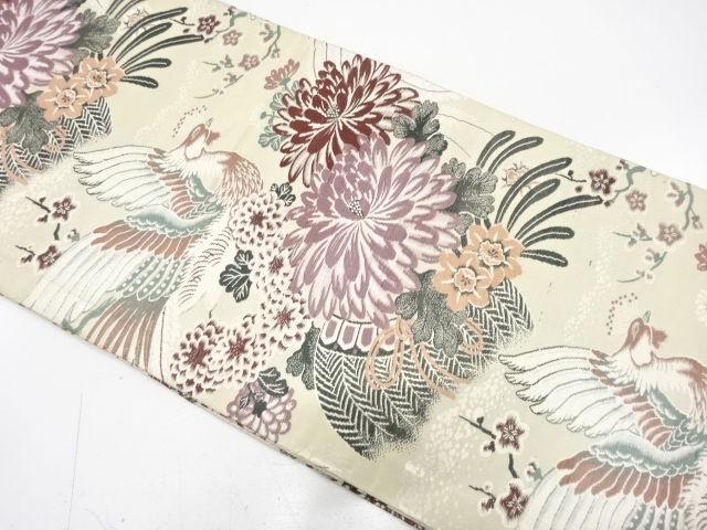 アンティーク　鳳凰に花籠模様織り出し丸帯（材料）